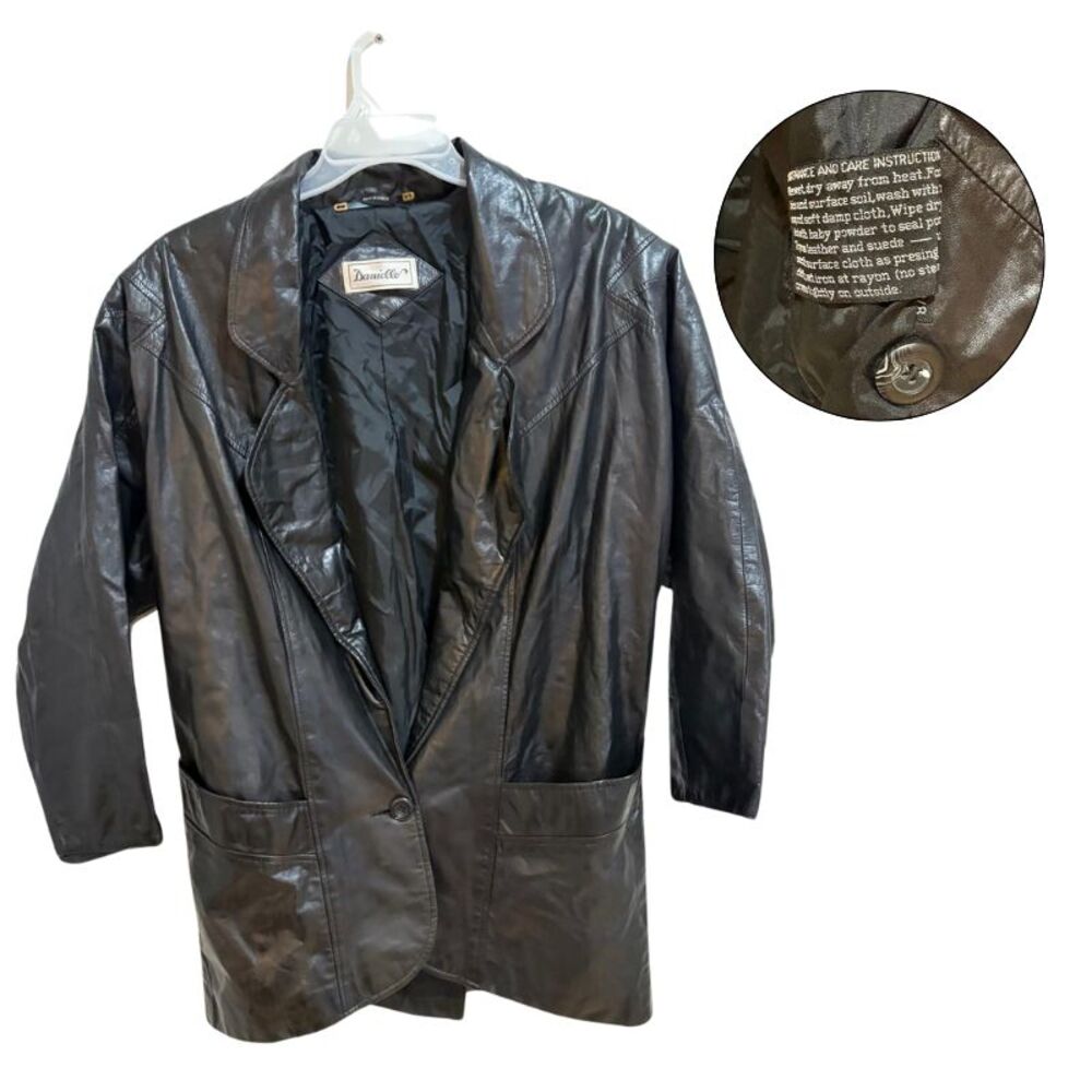 Vintage Danielle Black Leather Blazer Jacket Women's Size 7/8